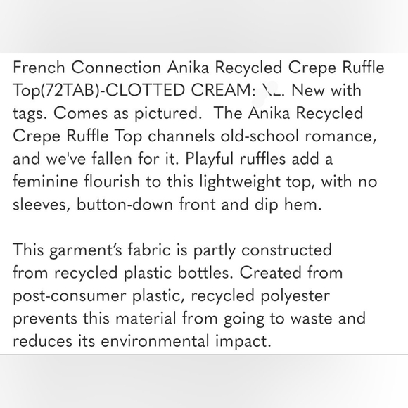 French Connection Cream Mandarin Collar w/ Button Down Ruffle Sleeveless Blouse - Picture 12 of 12